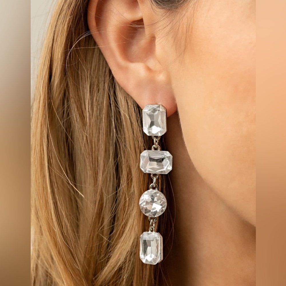 Chunky tiered rhinestone drop earrings